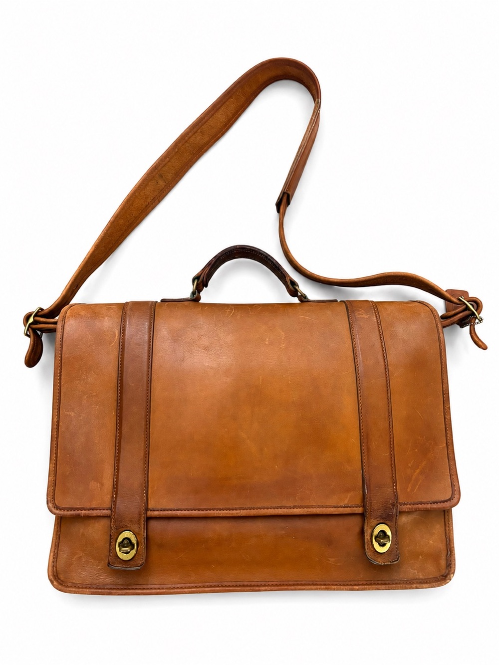 Coach Tan Leather Laptop Messenger with Strap